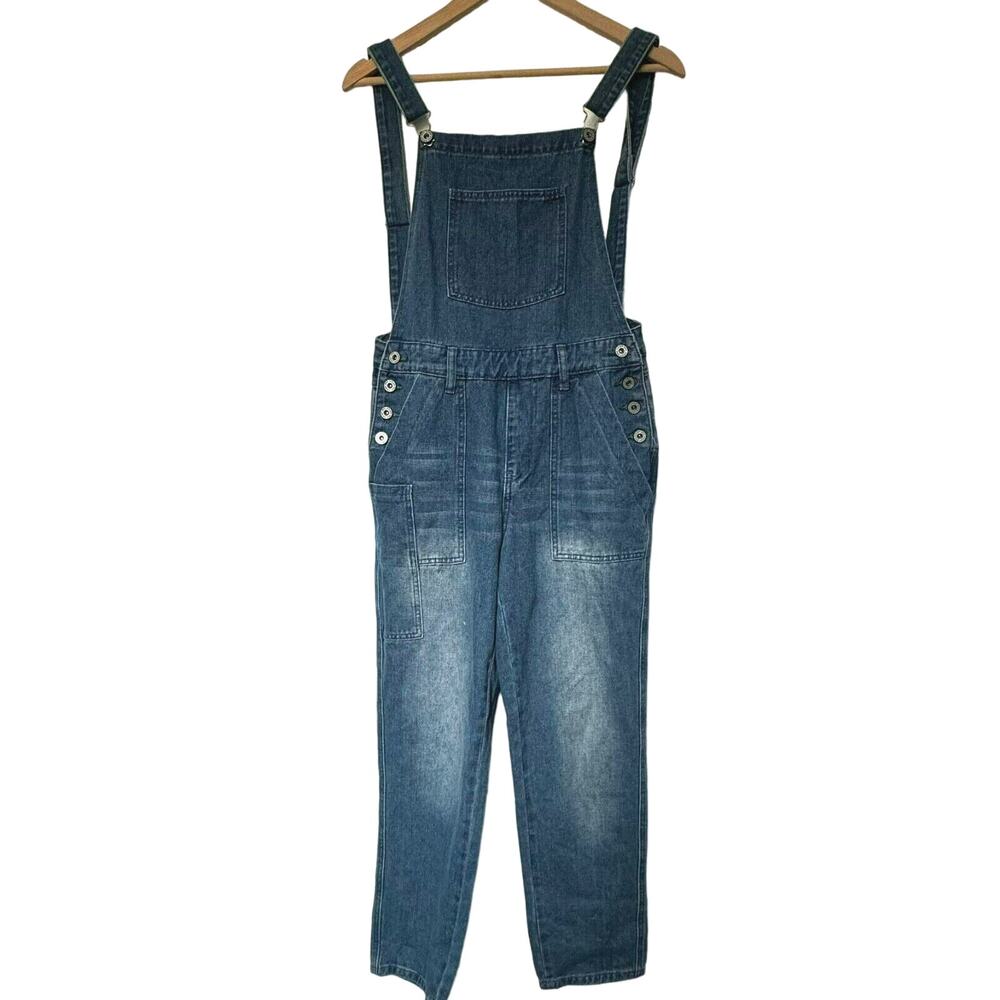 UMGEE Women's Denim Overalls Small Long Distressed Blue Pockets Cottage Cowgirl - Picture 2 of 12